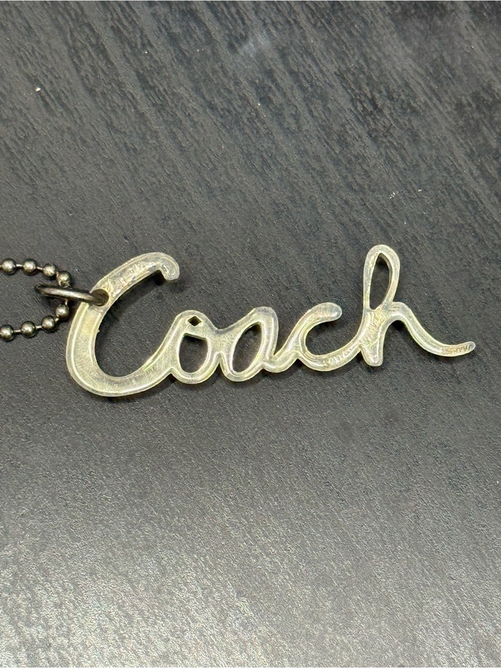 COACH Silver Acrylic Script Signature Hang Tag Purse … - Gem
